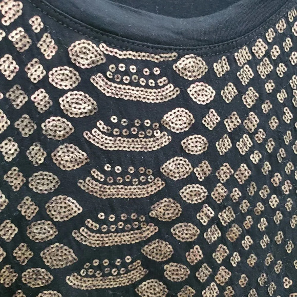 BCBGMaxAzria Women's Claire Black Gold Sequin Front Boxy Modal Dolman Top Sz‎ XS - Picture 2 of 5